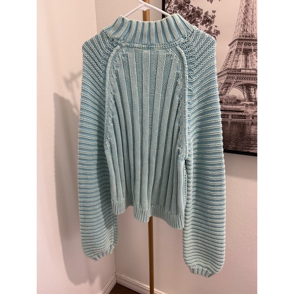 Free People My Only Sunshine Cotton Chunky Knit Mock Neck Sweater Blue Small - Picture 3 of 8